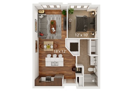 Floor plan for 1 bed, 1 bath, 820 sqft